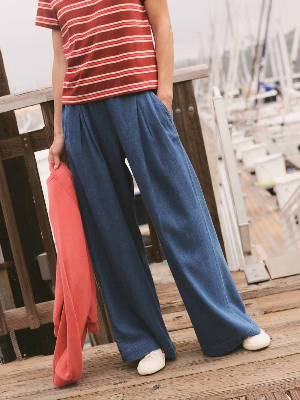 Marine Layer Wide Leg Blue Denim Pants